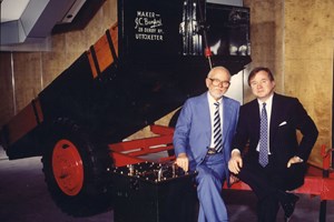 Mr JCB and Lord Bamford on Trailer in reception
