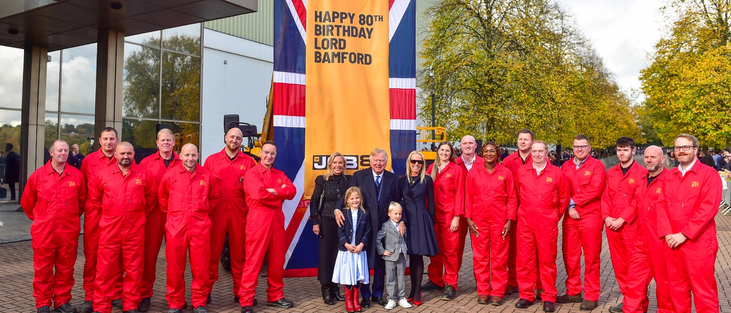 Lord Bamford joins the JCB Demonstration team with his family