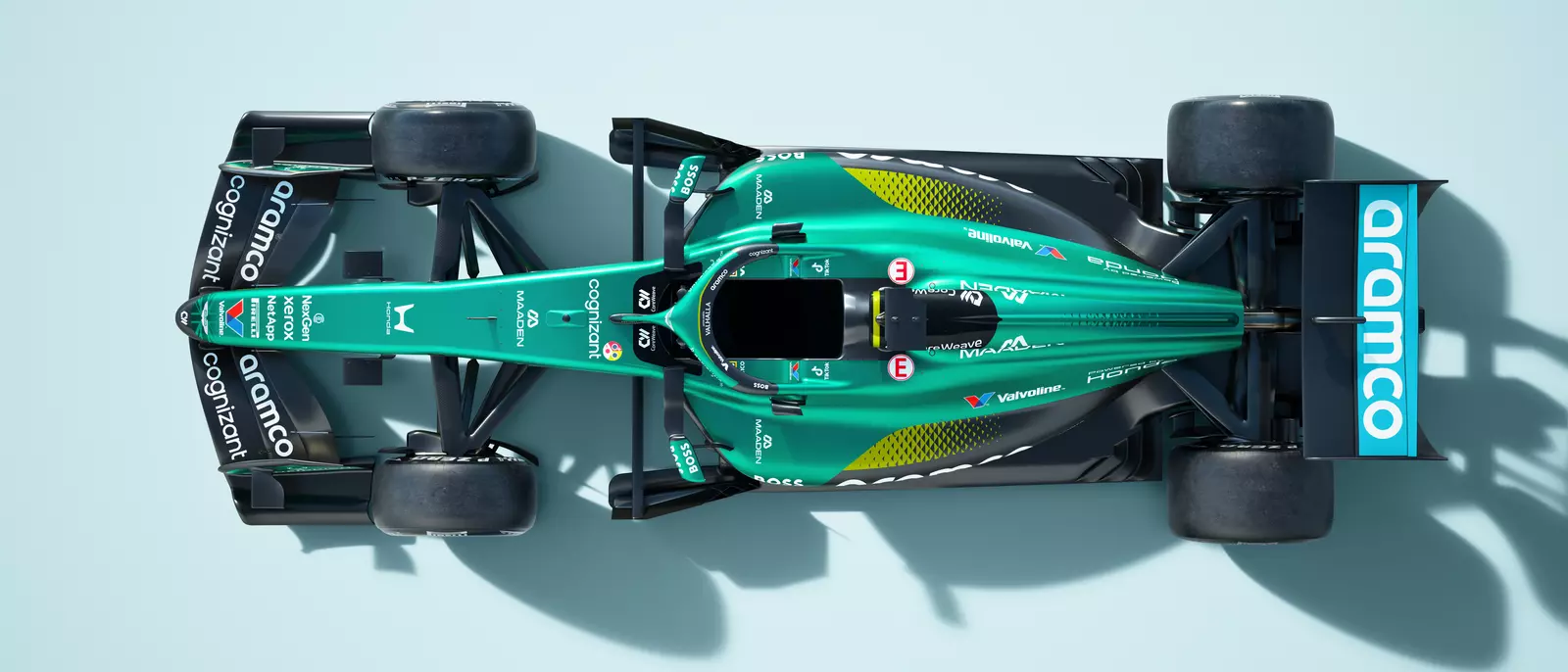 JCB x Aston Martin Aramco Formula One™ Team 2026 car ariel shot