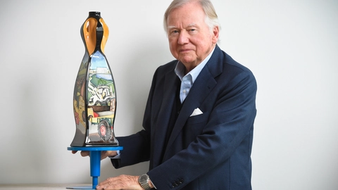 Moorcroft pottery bespoke vase with Lord Bamford, landscape