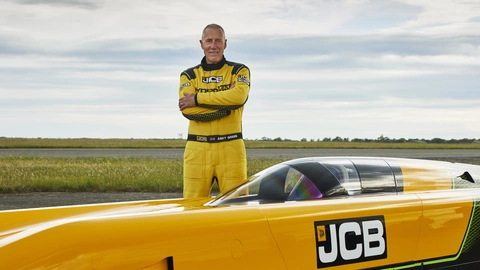 JCB Hydromax with driver Wing Commander Andy Green OBE at RAF Wittering
