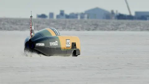 JCB Hydromax powering down the Bonneville Salt Flats